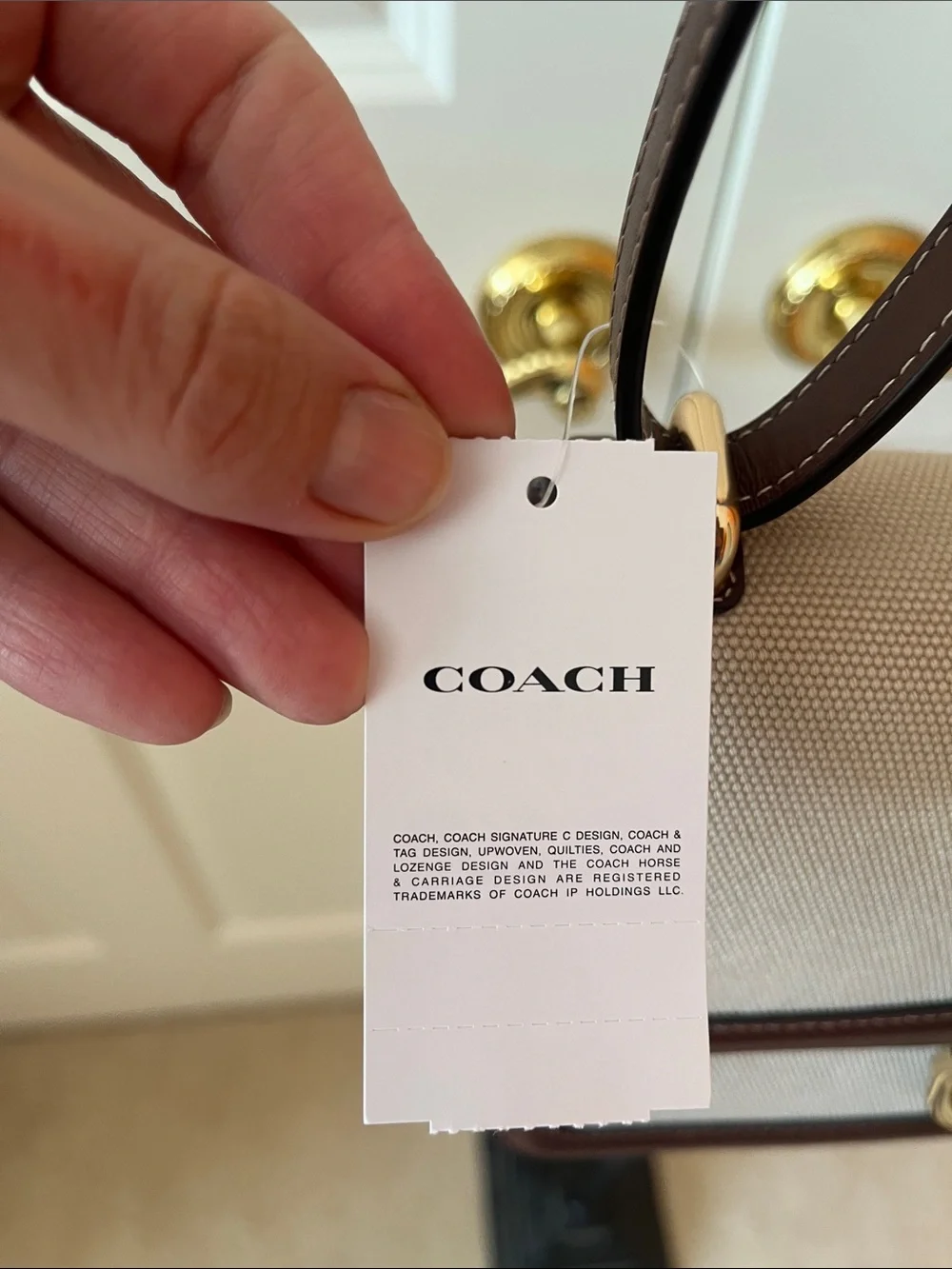 Coach Cream Canvas Crossbody with Brown Leather Trim and Gold Hardware